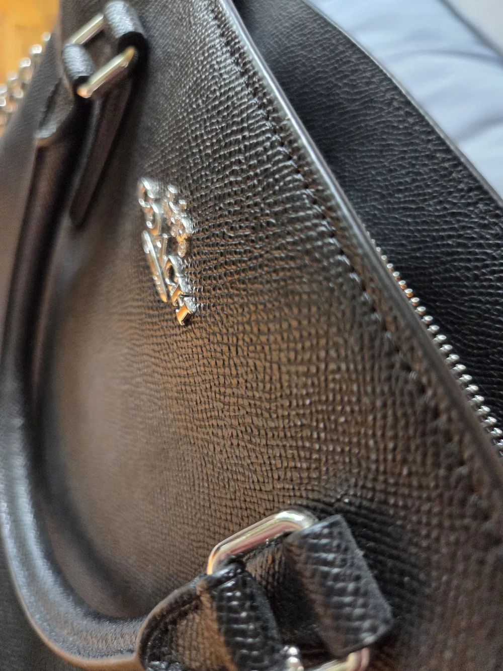 Coach Black Saffiano Leather Satchel with Silver Chain Strap